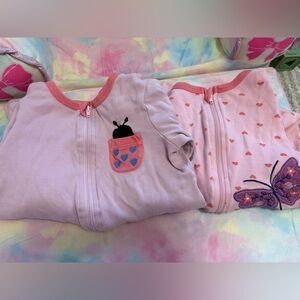 Pink Baby Sleepers with Heart and Butterfly Designs